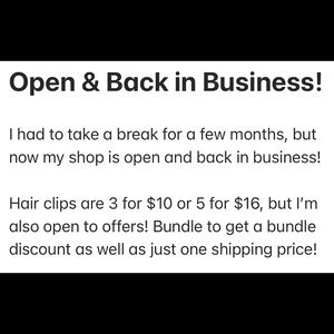 Open And Back in Business!